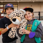 Kids with stuffed leopard